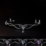 Ultan elfic tiara in silver stainless steel with clear, purple, pink or light blue gemstones elven arwen lord of the rings theme wedding party